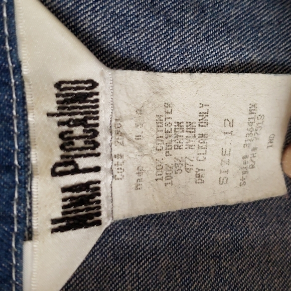 Nina Piccalino Cropped Denim Jacket w/Leopard & Asian Floral Trim Size 12 - Picture 3 of 7